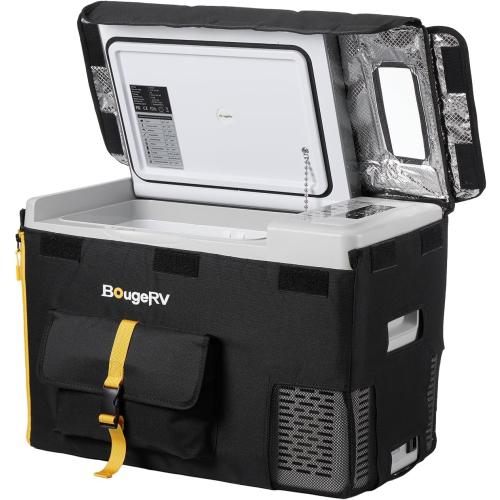 BougeRV 12 Volt Refrigerator With Cover 12V Car Fridge 30 Quart Portable Freezer Compressor Cooler Compressor Freezer, 12/24V DC 110~240V AC, -8℉~50℉ for Truck RV SUV