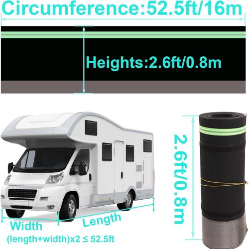 Easy Installation RV Skirting, Travel Wheel Skirt for Mobile Home Exterior, PVC with Tightly Metal Plates, Convenient Storage Wheel Rv Cover for Garden,Outdoor, Yard (Black, 2.6 x52.5ft)