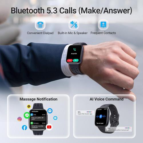 Smart Watches for Men Android iPhone (2 Bands), 1.85 AMOLED Screen Smartwatch Fitness Tracker 3ATM Waterproof with Bluetooth Calls, AI Control, Heart Rate/SpO2/Sleep Monitor, 7 Days Battery