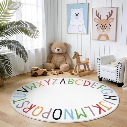Topotdor Oval Kids Play Rug Alphabet Nursery Area Rug Extra Large Soft Crawling Play Mat for Children Toddlers Bedroom (47x70 inch, Multi Color)