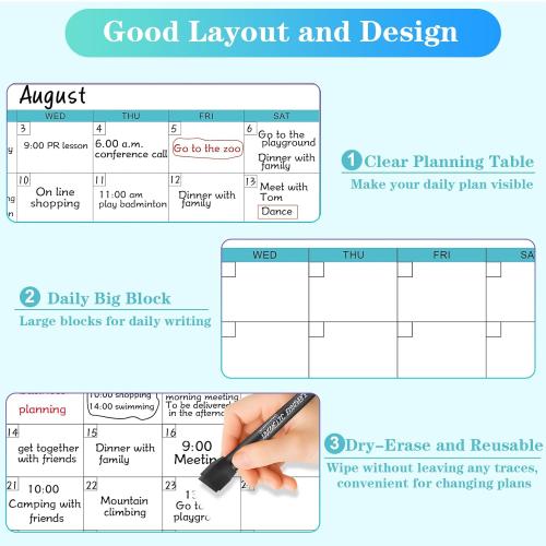 Dry Erase Calendar for Wall - 38 x 58 Extra Large White Board Calendar, One Month Undated Blank Daily Planner, Reusable Laminated 30-Day Task Organizer for Office, Classroom, Home(No Creases)