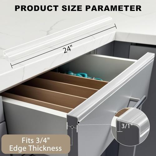 4pcs Size 3/4 thick 24  Cabinet Door Protector, Plastic Edge Protector Trash Drawer Protector Edge Guard, Slip on Protectors for Cabinets– 3/4 Thick, 24 Length, Prevent Wear, Chipping, Discoloration