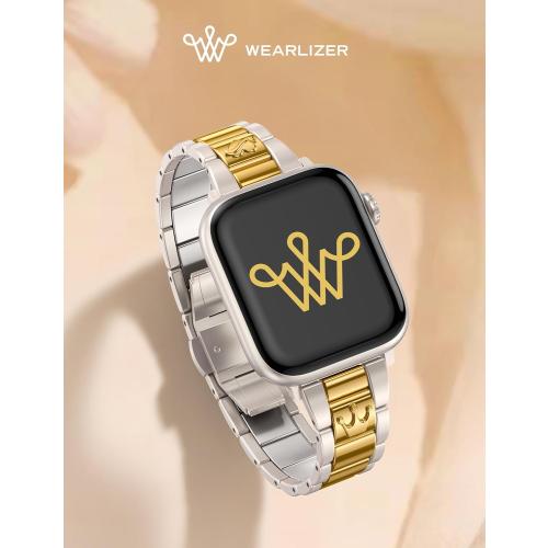 Wearlizer Compatible Watch Bands for Women 41/40/38/44/45/46/49/42mm, Dressy Metal Strap Designer Stainless Steel Gold Silver Bracelet for iWatch Series 11 10 9 8 7 6 5 4 3 SE/Ultra 3 2 1
