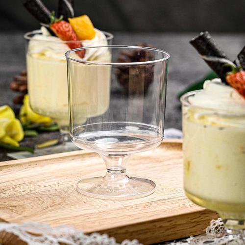 DI QIU REN Dessert Cups with Golden Spoon, Plastic Dessert Parfait Cup Clear Appetizer Pudding Cup, Round Serving Goblet Cups Shot Glasse