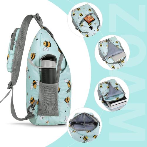 ZOMAKE Sling Bag,Small Crossbody Sling Backpack,Water Resistant Shoulder Daypack for Travel,Anti Thief Chest Bag for Hiking(Bee Blue)