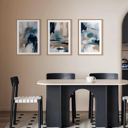 24x36x3 Blue KAIRNE Abstract Neutral Framed Canvas Wall Art Set, Navy Abstract Wall Decor, Watercolor Blue and Brown Wall Painting, Modern Textured Art Prints for Living Room, Bedroom, Office