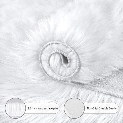 Ciicool Faux Sheepskin Rugs Soft Faux Fur Rug White Fluffy Chair Couch Cover Fuzzy Carpet for Bedroom Floor Sofa Living Room 2x3 Feet
