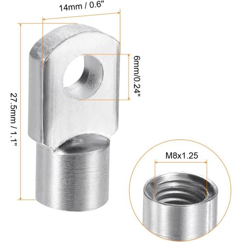 uxcell Gas Spring Strut M8 Joint Fitting Female Threaded Connectors Steel Silver Tone, 6Pcs