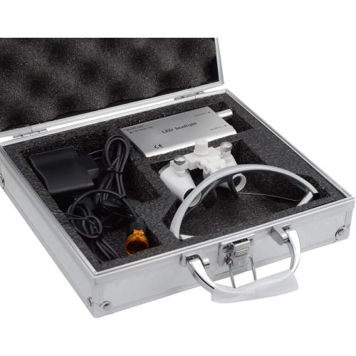 EustomA 2.5X Binocular Loupes Optical Glasses  3W LED Headlight Lamp with Filter   Aluminum Box Silver