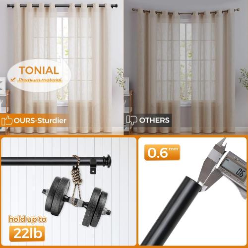 TONIAL Curtain Rod 32 to 58 Inch(2.6-4.8ft), Telescoping Splicing 3/4 Drapery Rods for Windows 20 to 53 Inch(1.7-4.4ft), Decorative Single Rod with Small Cap Finial, Black