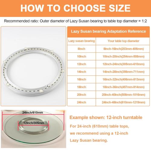TamBee 24 Inch Lazy Susan Hardware Heavy-Duty Mute Lazy Susan Bearing 600lb Capacity Bearing Turntable Ring Mechanism Kit for Smooth Rotation, Universal Hardware for DIY Projects, Table (Base Only)