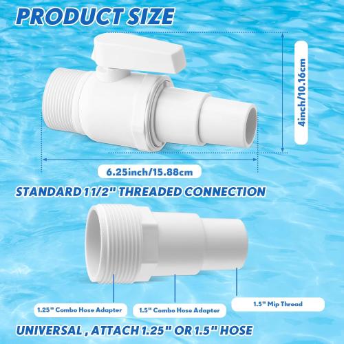 4 Pcs 2 Way Ball Valve Compatible with Hayward SP0729 and Replacement Universal Combo Hose Adapter Compatible with Hayward SPX1091Z7 or SPX1091Z4 for Ground Pool Pump Skimmer