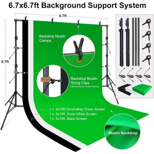LINCO Lincostore Photo Video Studio Light Kit AM169 - Including 3 Color Backdrops (Black/White/Green) Background Screen