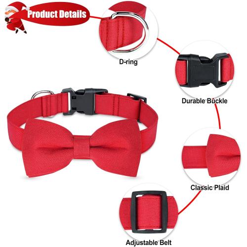 Malier Christmas Collar with Bow Tie - Classic Red Holiday Collars for Girls & Boys, Adjustable for Small to Large Dogs & Cats