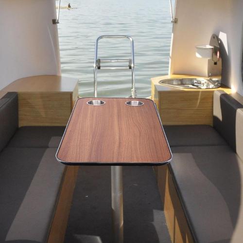 RV Table Top, Boat Table Top Solid Wood with 2 Stainless Steel Cup Holders for Trailer Motorhome Yacht Boat Deck 800 X 400mm (Brown)