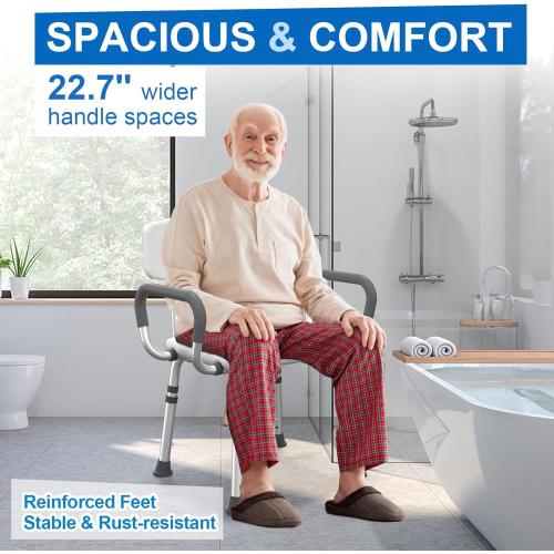 HOMLAND Shower Chair for Inside Shower with Arms and Back, 500 lbs Heavy Duty Shower Seat for Bathtub, Height Adjustable Safety Bath Seat for Elderly, Adults, Handicap and Disabled, White