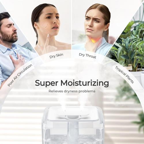 CHIVALZ Humidifiers for Bedroom, 6L Cool Mist Humidifiers for Baby Nursery, 26dB Quiet, 50H Runtime, Top Fill Humidifier for Large Room, Home, Plants, Nightlight, Oil Diffuser 1 Pack White