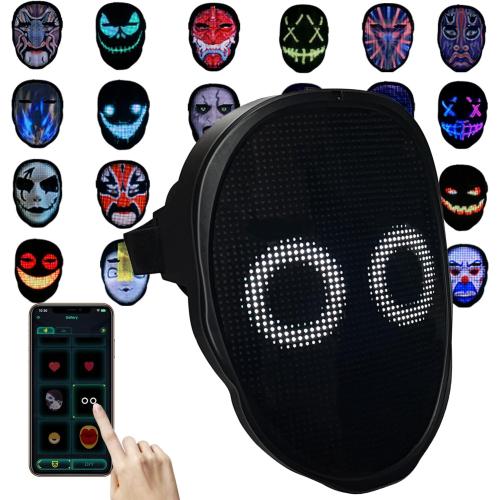 Depointer Life Led Mask with Rechargeable Bluetooth-compatible App Controlled, Customizable led mask, Lighted Face Transforming Mask, unisex-Adult