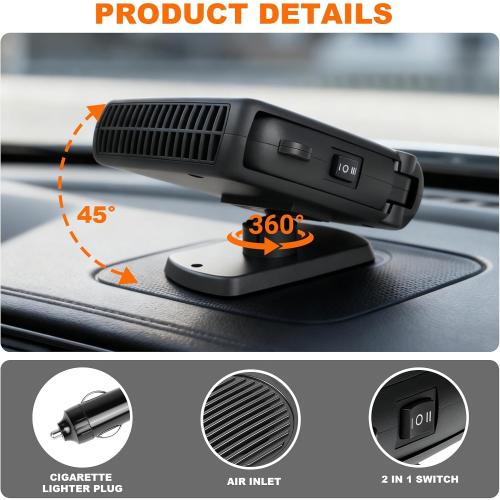 12v 200W Car Heater, Portable Car Heater and Defroster,Windshield Defogger, Applicable All 12V Vehicles Car Heater