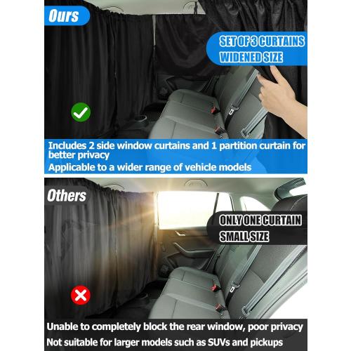 PAMASE Set of 3 Car Window Shades - 95% Light Blocking Sunshades, 1 Privacy Divider Curtains & 2 Side Window Covers, Wide Sedan SUV Accessories for Kids Baby Travel Camping Nap Sleeping
