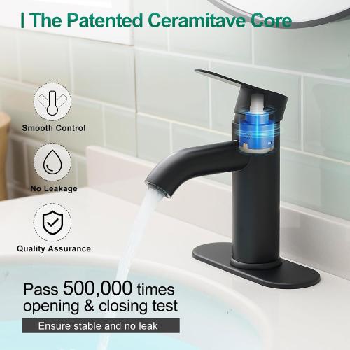 VOTON Matte Black Bathroom Sink Faucet, Single Handle Stainless Steel for 1 or 3 Hole Faucet for Bathroom Sink with Deck, Pop-up Drain and Supply Hoses