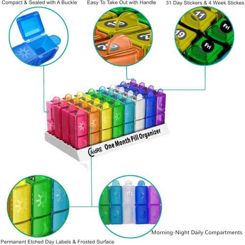 Monthly Pill Organizer, CAidRE 30 Day Pill Organizer 2 Times a Day, One Month Pill Box Organizer AM PM, Weekly Pill Holder for Fish Oil, Vitamins, Supplements