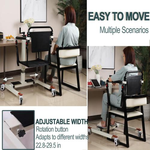 Color White Patient Lift Transfer Chair, Patient Lift Wheelchair for Home and Car Portable Patient Lift Chair Wheelchair Lift for Home, Disabled and Elderly Nursing, Height/Width Adjust (Upgraded Backrest)