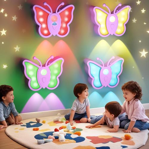 LOFTEK Rechargeable Motion Sensor Light, RGB Color Change& Dimmable Night Light, Cute Butterfly Light for Kid's Bedroom, Bathroom, Hallway, Tent & Stairs - Ideal Home Decor & Gift, Purple of 4