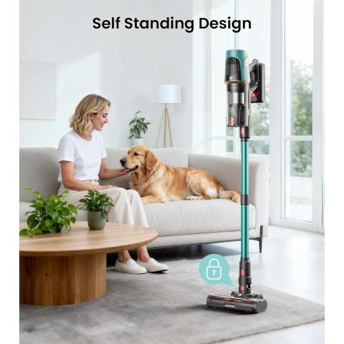 Cordless Vacuum Cleaner, Upgraded 580W 48KPA 65Mins Vacuum Cleaners for Home, Cordless Stick Vacuum Cleaner with Self-Standing and LED Screen, Anti-Tangle Wireless Vacuum for Pet Hair/Carpets/Floors