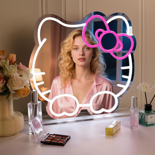Anime Mirror Decor Light Up Mirror with Base Neon Sign for Wall Decor Girls Room Decor is A to Satisfy Girls Vanity USB Powered Dimmable Anime Decor Neon Mirror (13.8 * 13.6 inch)
