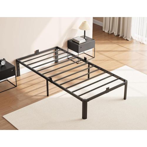 14 Inch Twin Size Metal Bed Frame, Heavy Duty Platform Bed Frame with Headboard Compatible, Under Bed Storage, Noise Free, No Box Spring Needed, Mattress Retainers, Easy Assembly