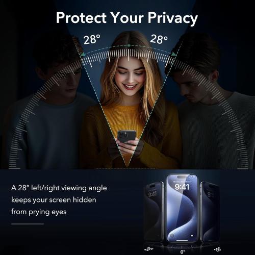 ESR 3 Pack for iPhone 15 Pro Privacy Screen Protector, Anti-spy Tempered-Glass Privacy Screen Protector, Micro-curved Edges, Case Friendly | Anti-spy, Tempered-Glass, Micro-curved Edges, Case Friendly