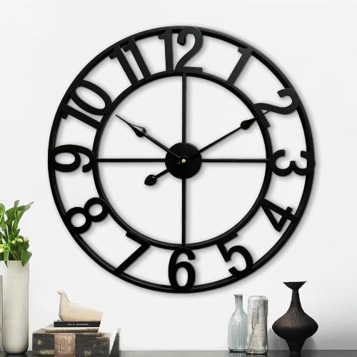 CLXEAST 24 Inch Wall Clocks for Living Room Decor, Large Black Metal Wall Clock Battery Operated, Silent/Non Ticking, Regular Arabic Numeral