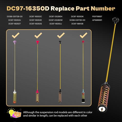 Washer Suspension Rods for Samsung WA50T5300AC/US WA50R5400AV/US WA45T3400AW/A4 WA50R5200AW/US WA45N3050AW/A4, Replace DC68-03172B-03 DC68-03172C DC97-16350D Suspension Rods