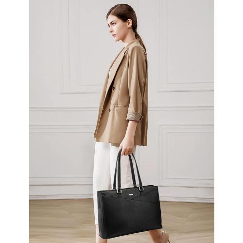 LOVEVOOK Laptop Tote Bag for Women 15.6 Inch Waterproof Leather Computer Bags Business Office Work Briefcase Black