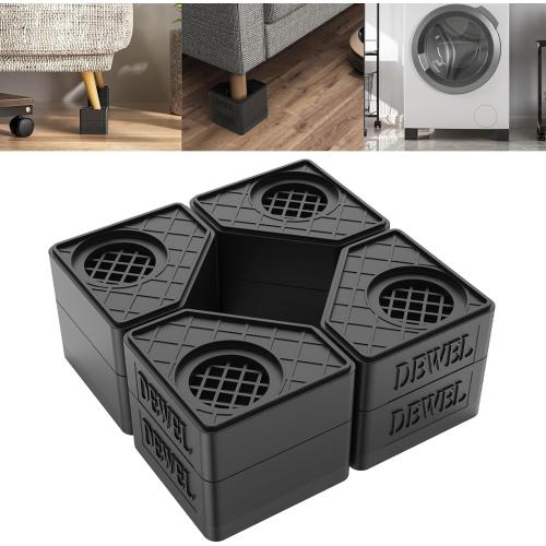 SEISSO Anti Vibration Pads for Washing Machine. Washer and Dryer Pedestals High Hard Wearing Stackable Rubber Pads. Shock and Noise Cancelling for Washing Machine Foot Pads (Black)