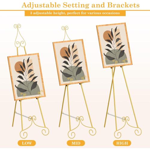 HAITRAL Gold Easel Stand for Sign,Adjustable Display Easel Stand with Chain Support,Heavy Duty Metal Easel for Wedding Sign,Art,Pictures,Paintings, 55 H Welcome Poster Stand Sign Holder Floor Décor