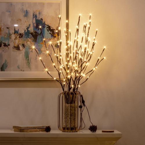 EAMBRITE 6PK Lighted Branches Brown Twig Stake with 120LED Warm White Lights, 30 Pathway Light for Outdoor and Indoor Use(Vase Excluded)