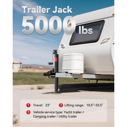 5500-7500lbs Electric A-Frame Trailer Jack, 23.2 Vertical Travel, 12V DC,for RV Trailer, Camper，Silver (5000-M)