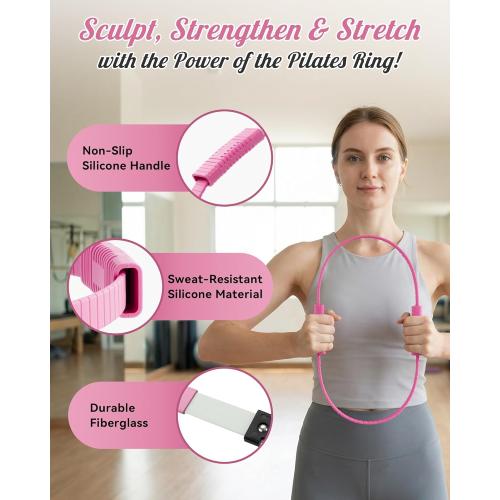Pilates Ring, Silicone Magic Pilates Rings, Lightweight & Durable Flexible Fitness Circle Exercise Equipment for Toning Arms, Thighs,Legs, Core,Yoga & Physical Therapy