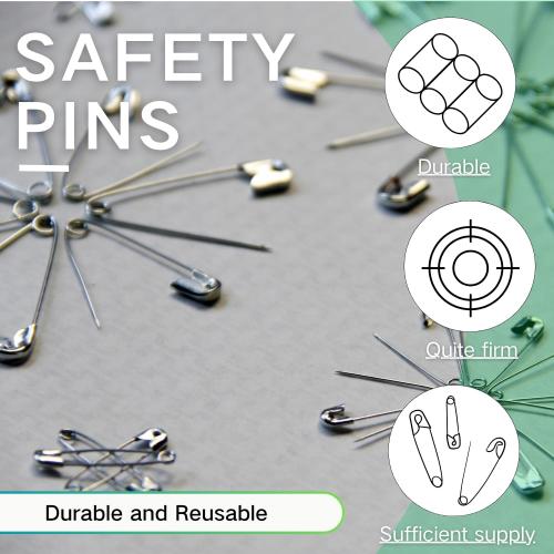 350 Pack Silver Safety Pins for Clothes 5 Assorted Sizes Strong Heavy Duty