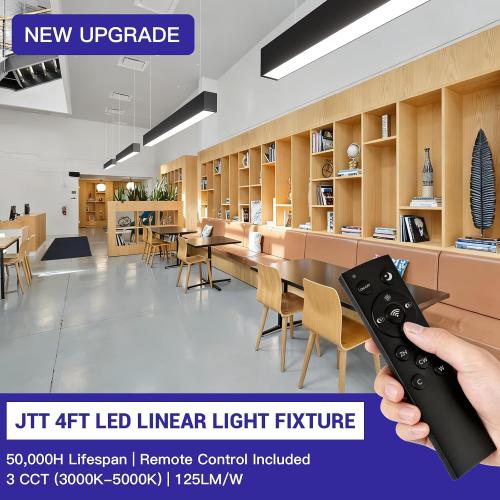 JTT 4FT LED Linear Light Fixture with Remote, 60W 3000K-5000K CCT Selectable Office Shop Light, 4 Foot Listed Dimmable Architectural LED Suspension Office Lighting Fixture(4Pack)