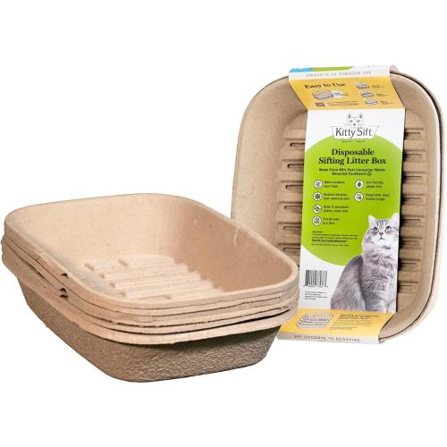 Kitty Sift (Set of 1 Litter Box & 5 Sifting Liners) Disposable Sifting Cat Litter Box Large, 6 Count, Durable Portable for Travel and Home Odor Control