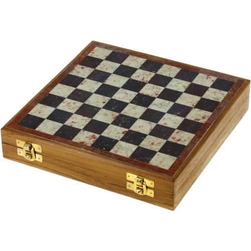 STONKRAFT - 14 X 14 Hand-Carved Wooden Stone Inlay Chess Game Board Set   Handcrafted Stone Pieces (Delivery Within 7 Days)