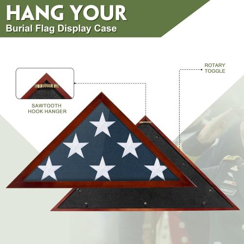 Flag Case for Burial Flag, 5' x 9.5' Funeral Flag Display Case Red Wood Memorial Flag Shadow Box for Military Veterans with Acrylic Covered and Wall Mounted