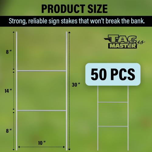Tacmaster Wire Metal Yard and Sign H Stakes – Durable Blank Lawn Sign Posts for 4mm Corrugated Panels, Real Estate Signs, Waterproof and Wind Resistant, Ideal for Outdoor Use, 30x10 – 50 Pack