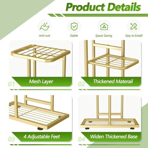 Gold 8 Tier 9 Potted Gold Plant Stand Indoor with Gardening Tools and Gloves, Tall Metal Corner Plant Shelf Organizer Outdoor, Multiple Flower Pot Holder Display Rack for Patio, Garden, Balcony