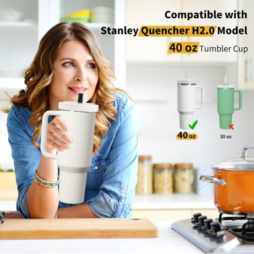 Tcamp 40 oz Flip Straw Leak Proof Lid for Stanley Quencher H2.0, Silicone Tumbler Replacement Lid for Stanley Cup Accessories, Spill Proof Straw Cover for Tumbler Accessories(Cream White)