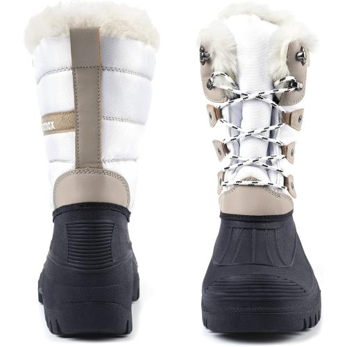 Size/ 5 woman Knixmax Women's Winter Snow Boots Waterproof Mid Calf Booties Fur Lined Warm Outdoor Insulated Mucker Yard Skiing Hiking Boots for Women Size 6-11