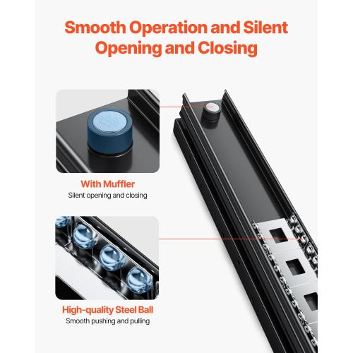 VEVOR Undermount Heavy Duty Drawer Slides, 16 24 32 40 Inch 260 lb Load Capacity Full Extension Ball Bearing Under Stair Cabinet Rails, Bottom Stair Cabinet Glides Track Runners(32inch, Black)